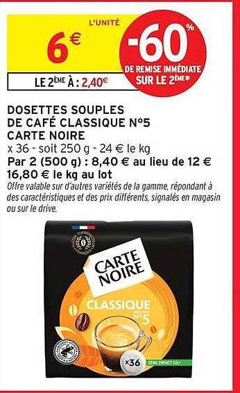 DOSSETTES SOUPLES DE CAFÉ CLASSIQUE N°5 CARTE NOIRE