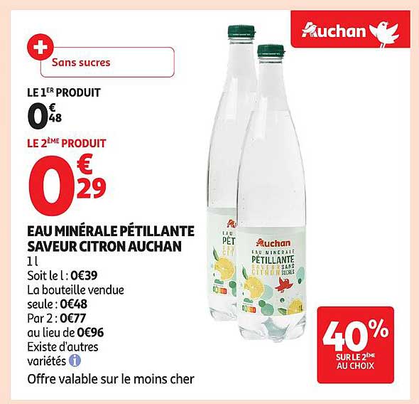 EAU MINÉRALE PÉTILLANTE SAVEUR CITRON AUCHAN