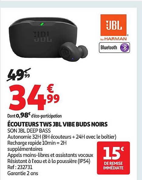 ÉCOUTEURS TWS JBL VIBE BUDS NOIRS