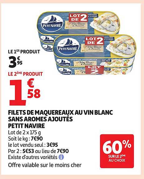 FILETS DE MAQUEREAUX AU VIN BLANC SANS AROMES AJOUTES PETIT NAVIRE