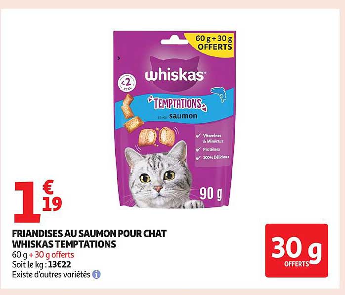 FRIANDISES AU SAUMON POUR CHAT WHISKAS TEMPTATIONS