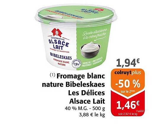 Fromage blanc nature Bibeleskaes Les Délices Alsace Lait