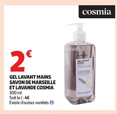 GEL LAVANT MAINS SAVON DE MARSEILLE ET LAVANDE COSMIA 500 ml