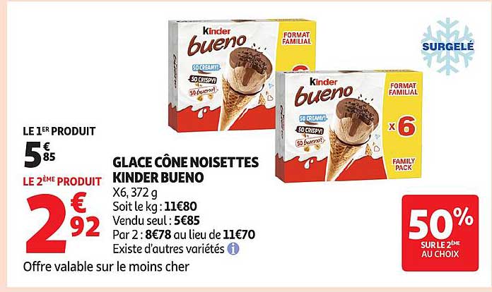 GLACE CÔNE NOISETTES KINDER BUENO
