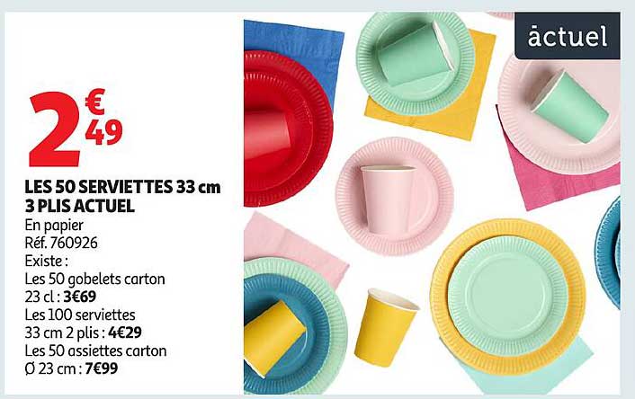 LES 50 SERVIETTES 33 cm 3 PLI ACTUEL