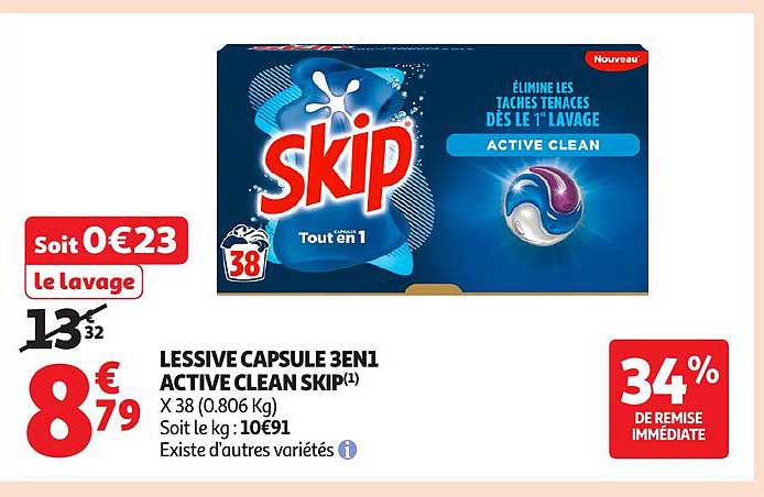LESSIVE CAPSULE 3EN1 ACTIVE CLEAN SKIP