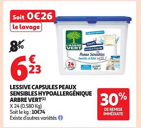 LESSIVE CAPSULES PEAUX SENSIBLES HYPOALLERGÉNIQUE ARBRE VERT