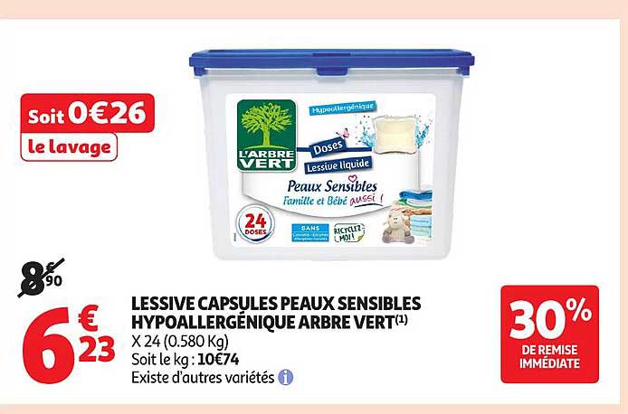 LESSIVE CAPSULES PEAUX SENSIBLES HYPOALLERGÉNIQUE ARBRE VERT