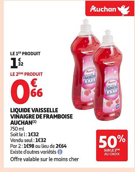 LIQUIDE VAISSELLE VINAIGRE DE FRAMBOISE AUCHAN