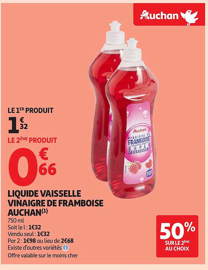 LIQUIDE VAISSELLE VINAIGRE DE FRAMBOISE AUCHAN