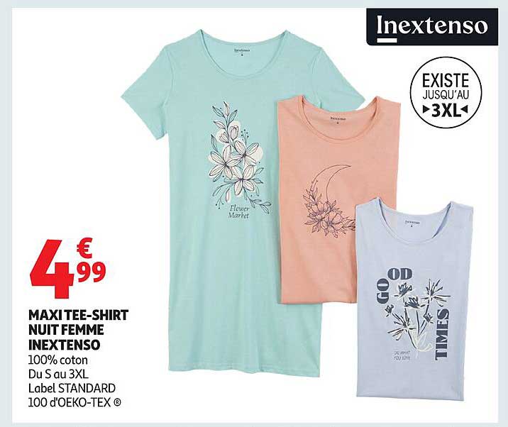 MAXI TEE-SHIRT NUIT FEMME INEXTENSO
