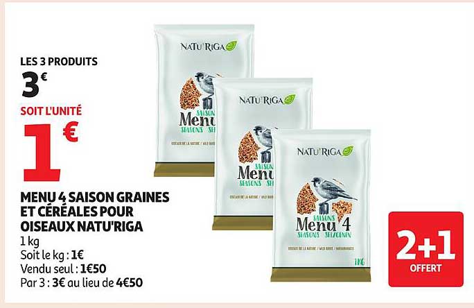 MENU 4 SAISON GRAINES ET CÉRÉALES POUR OISEAUX NATU'RIGA