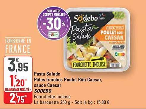Pasta Salade Pâtes fraîches Poulet Rôti Caesar, sauce Caesar SODEBO