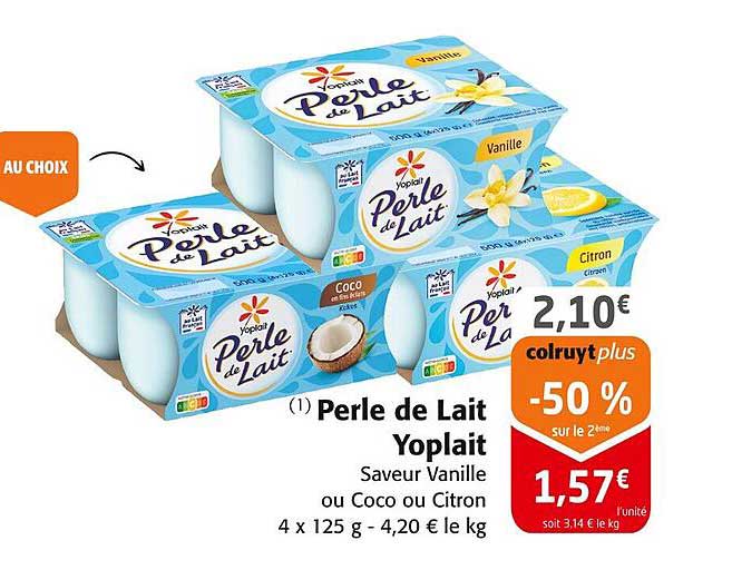 Perle de Lait Yoplait Saveur Vanille ou Coco ou Citron
