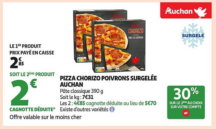 PIZZA CHORIZO POIVRONS SURGELÉE AUCHAN