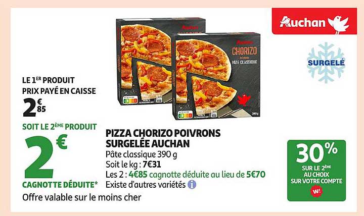PIZZA CHORIZO POIVRONS SURGELÉE AUCHAN