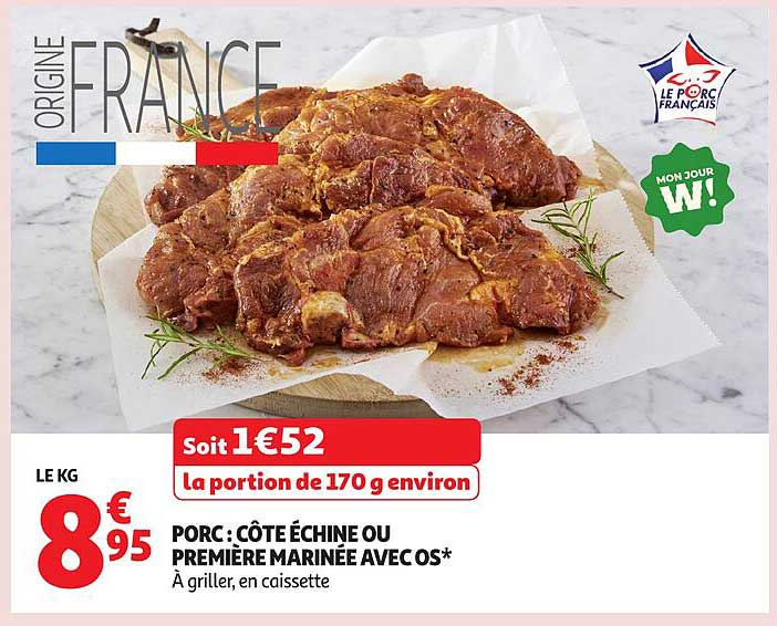 Porc : Côte Échine ou Première Marinée avec Os