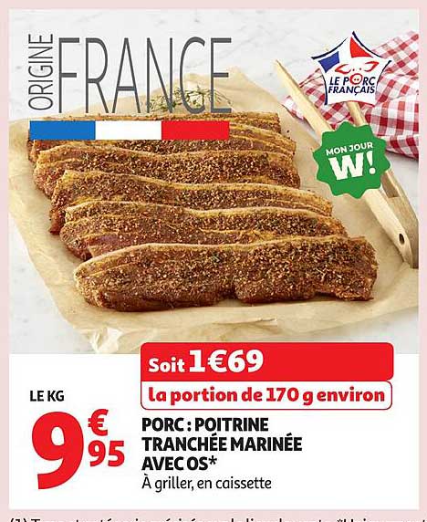 PORC : POITRINE TRANCHÉE MARINÉE AVEC OS*