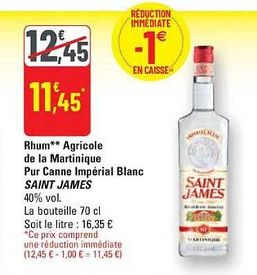 Rhum** Agricole de la Martinique Pur Canne Impérial Blanc SAINT JAMES