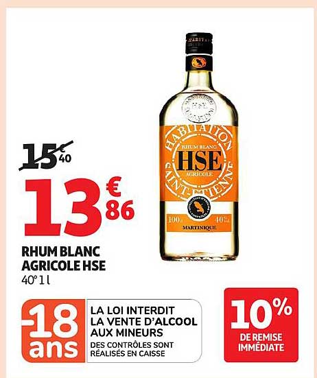 RHUM BLANC AGRICOLE HSE