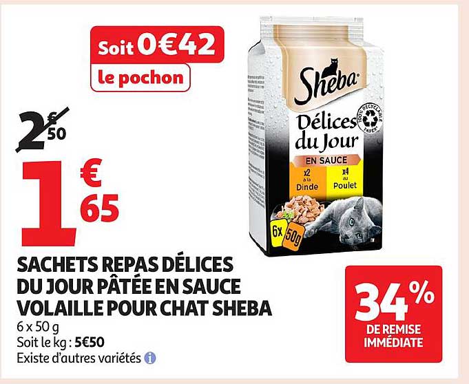 Sachets repas délices du jour pâtée en sauce volaille pour chat Sheba