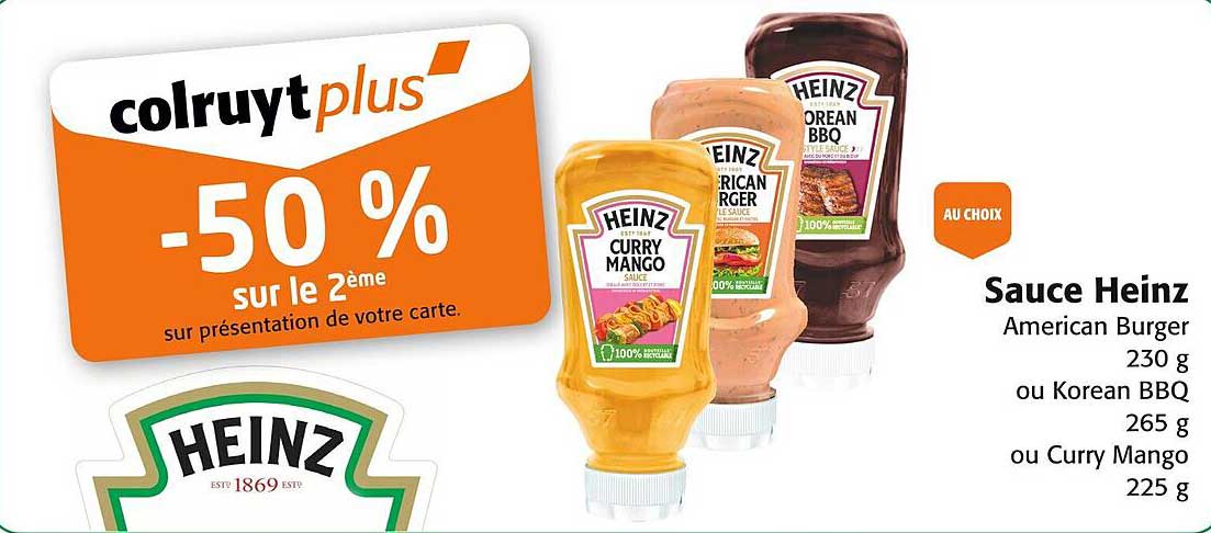 Sauce Heinz American Burger, Korean BBQ ou Curry Mango