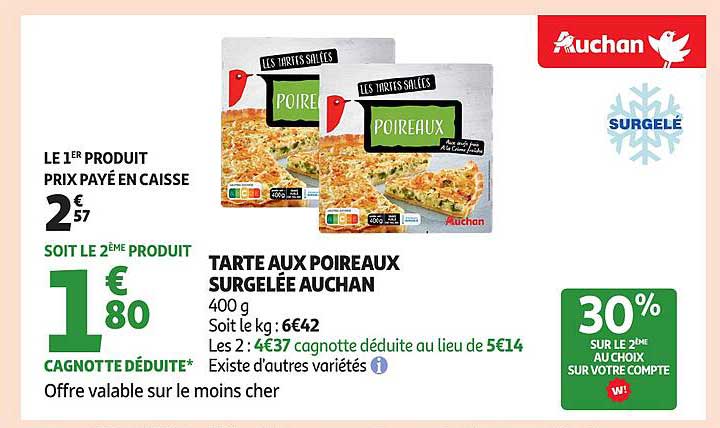 TARTE AUX POIREAUX SURGELÉE AUCHAN