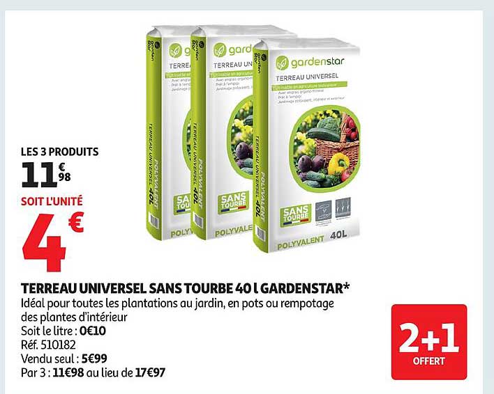 TERREAU UNIVERSEL SANS TOURBE 40 L GARDENSTAR*