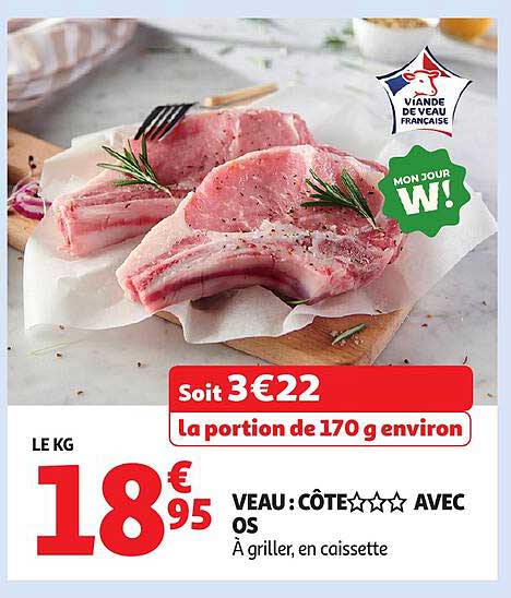 Veau : Côte avec os à griller en caissette