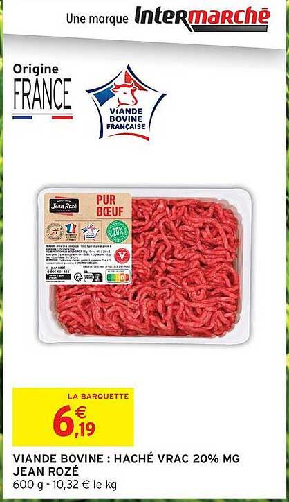 VIANDE BOVINE : HACHÉ VRAC 20% MG JEAN ROZÉ