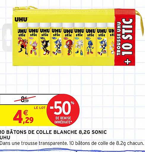 10 BÂTONS DE COLLE BLANCHE 8,2G SONIC UHU