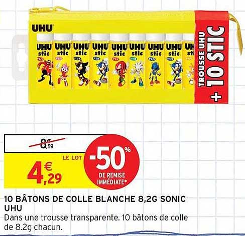 10 BATONS DE COLLE BLANCHE 8,2G SONIC UHU