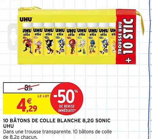 10 BÂTONS DE COLLE BLANCHE 8,2G SONIC UHU