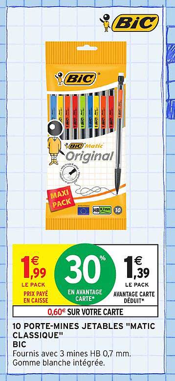 10 PORTE-MINES JETABLES "MATIC CLASSIQUE" BIC