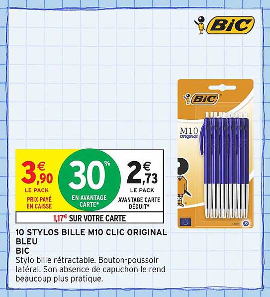 10 STYLOS BILLE M10 CLIC ORIGINAL BLEU