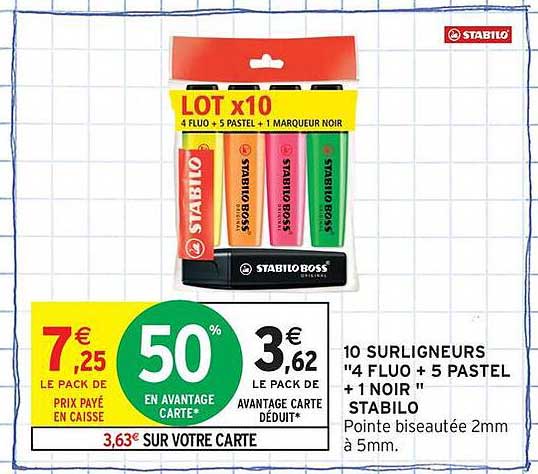 10 SURLIGNEURS "4 FLUO + 5 PASTEL + 1 NOIR" STABILO