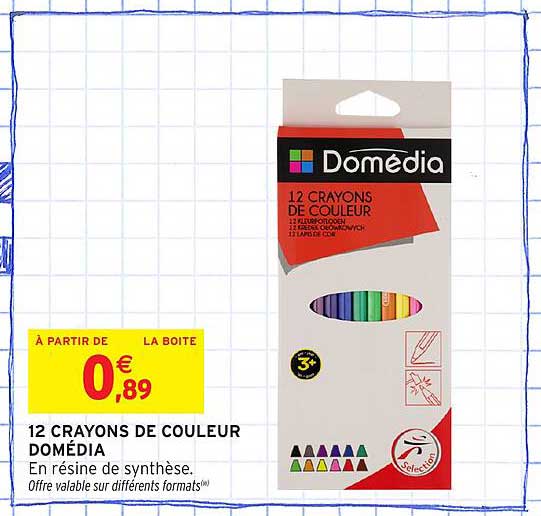12 CRAYONS DE COULEUR DOMÉDIA