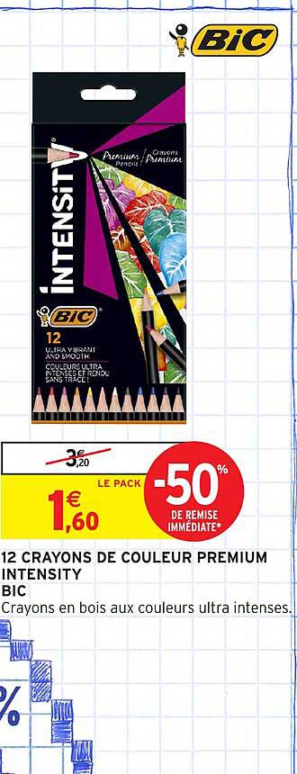 12 CRAYONS DE COULEUR PREMIUM INTENSITY BIC