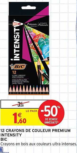 12 CRAYONS DE COULEUR PREMIUM INTENSITY BIC