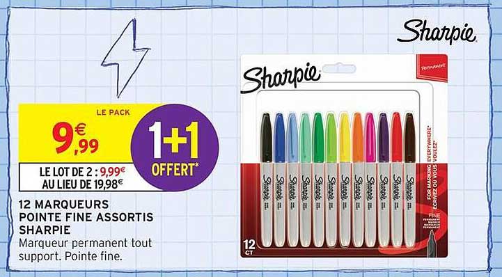 12 MARQUEURS POINTE FINE ASSORTIS SHARPIE