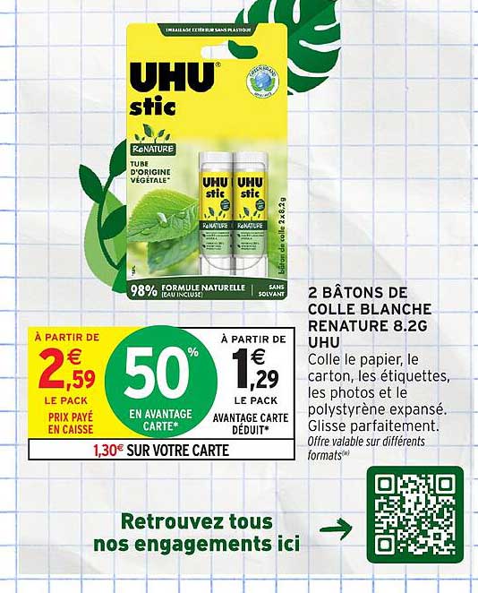 2 BÂTONS DE COLLE BLANCHE RENATURE 8.2G UHU