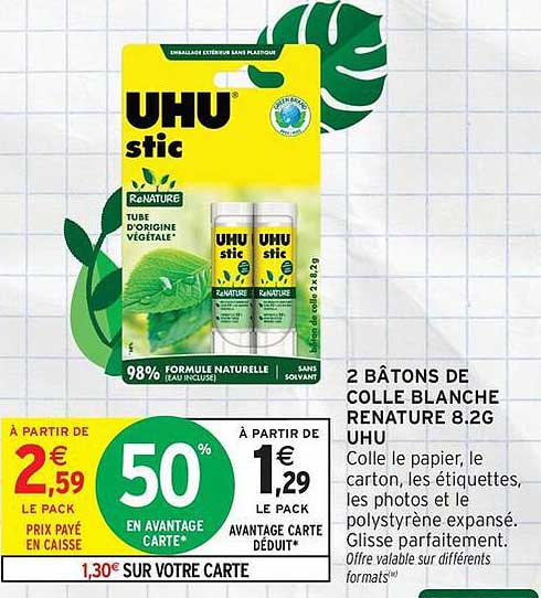 2 BÂTONS DE COLLE BLANCHE RENATURE 8.2G UHU