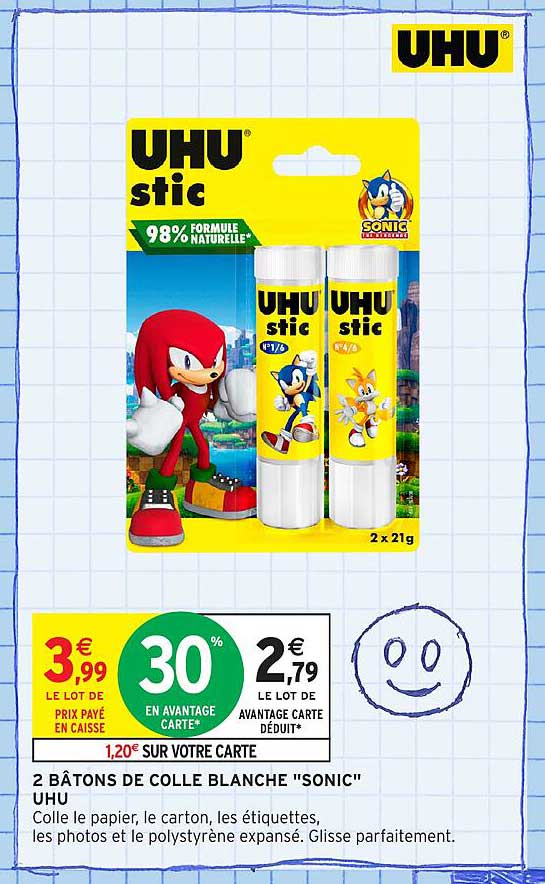2 BÂTONS DE COLLE BLANCHE "SONIC" UHU
