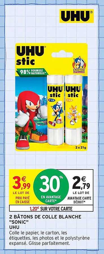 2 BÂTONS DE COLLE BLANCHE "SONIC" UHU