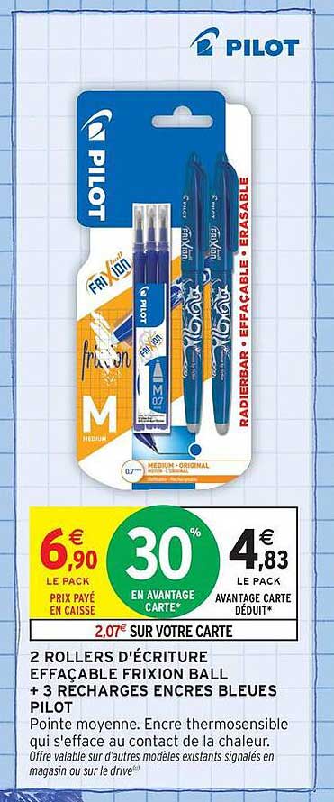2 ROLLERS D'ÉCRITURE EFFACABLE FRIXION BALL + 3 RECHARGES ENCRES BLEUES PILOT