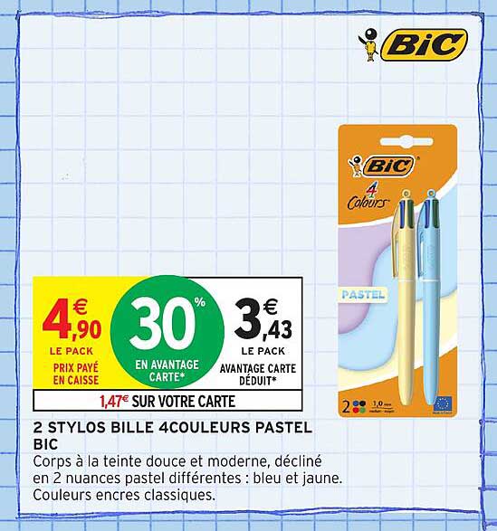 2 STYLOS BILLE 4COULEURS PASTEL BIC