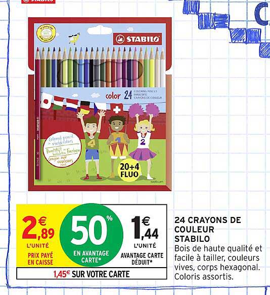 24 CRAYONS DE COULEUR STABILO