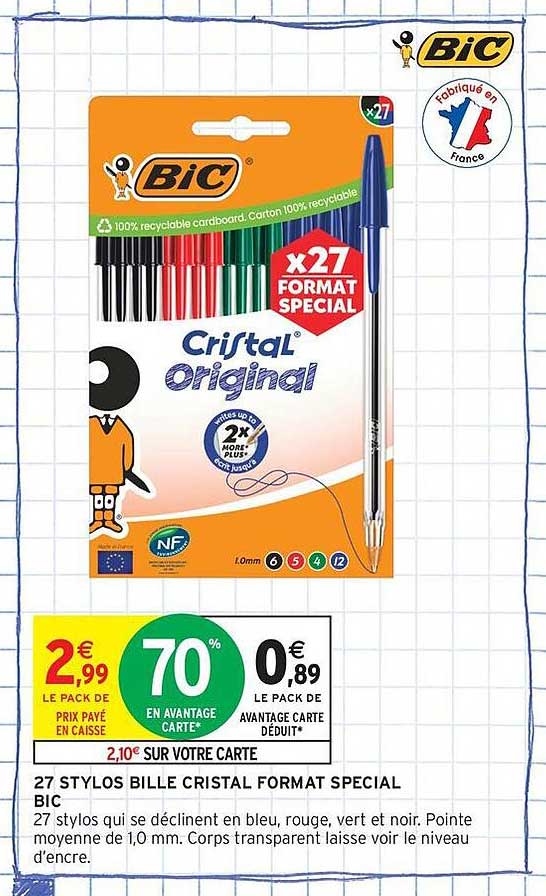 27 STYLOS BILLE CRISTAL FORMAT SPECIAL BIC
