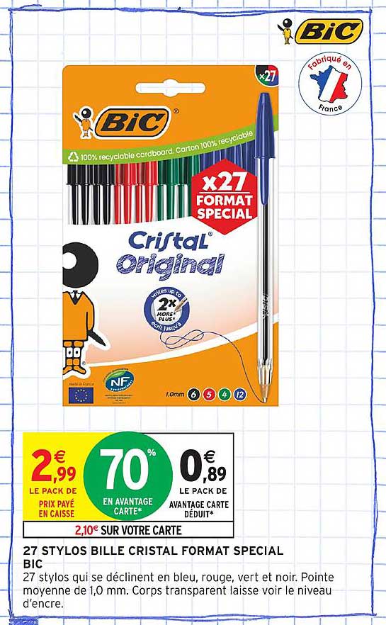 27 STYLOS BILLE CRISTAL FORMAT SPECIAL BIC