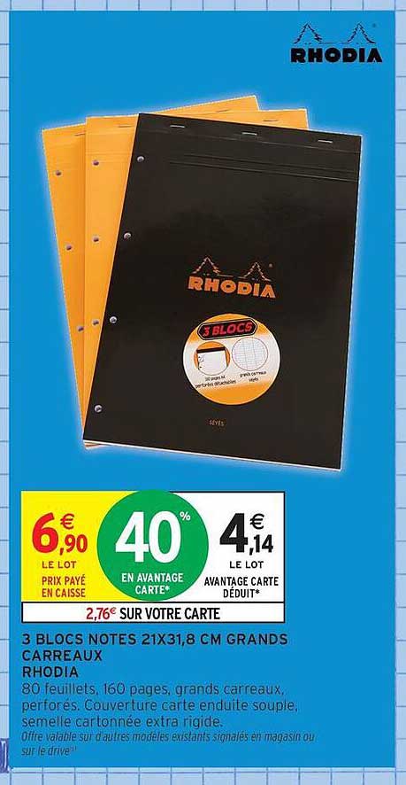 3 BLOCS NOTES 21X31,8 CM GRANDS CARREAUX